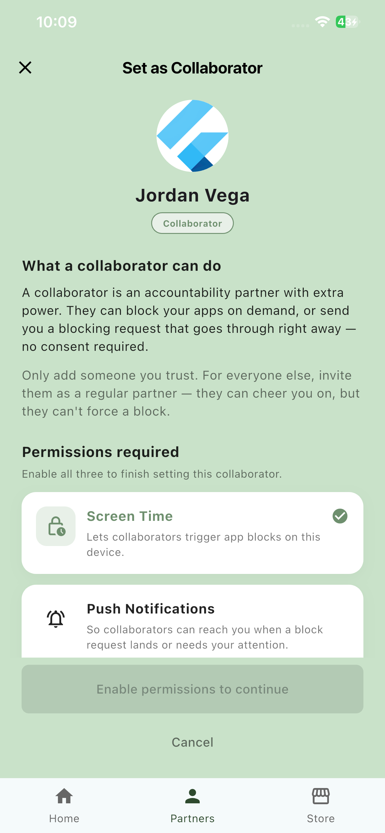 Set as Collaborator sheet