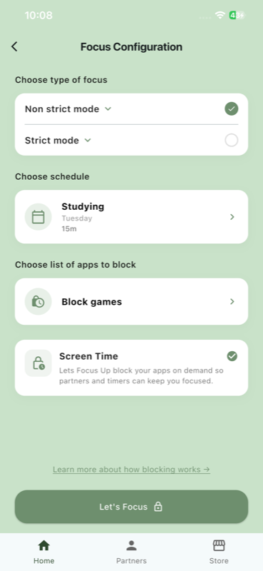 Focus Configuration screen